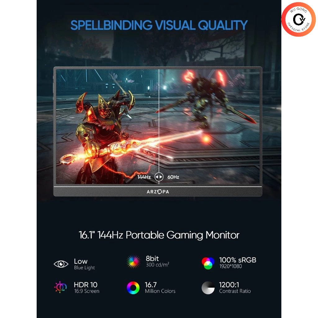 ARZOPA 144 Hz - Màn Hình Di Động Arzopa 16.1 Inch Tấm Nền IPS Full HD 100% sRGB 144Hz. ARZOPA Z1FC Portable Monitor | BigBuy360 - bigbuy360.vn