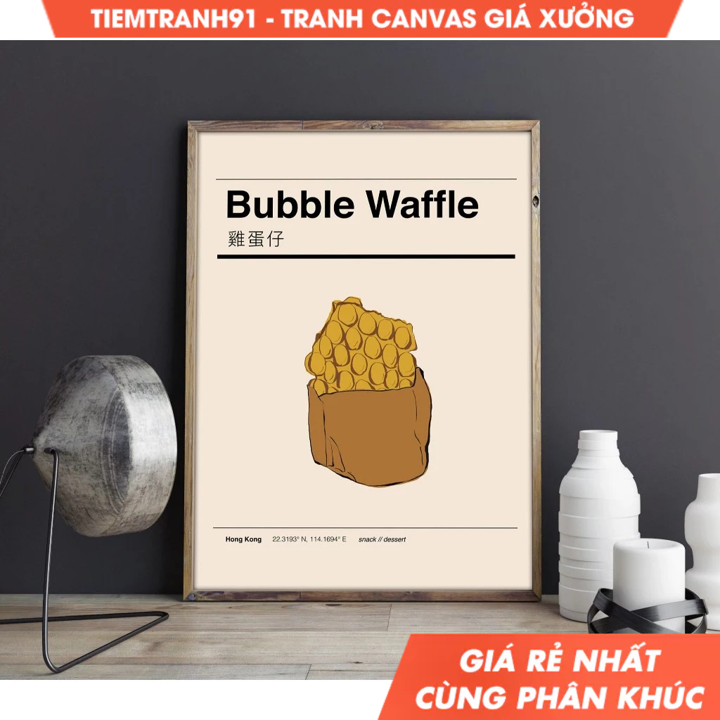 Tranh treo tường, Bubble Waffle, Bubble Waffe Poster, Asian Dessert Print, Asian Food Poster, Hong K