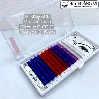 Mi khay acb mix màu_nối mi thiết kế_dày 0.07_cong c-cc-d_dài 8-15mm_dụng cụ nối mi_huy hoàng mi