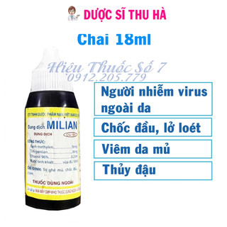 Dung Dịch Milian sát khuẩn chống nhiễm trùng da, nước xanh sát khuẩn hồ cá chai 18ml