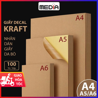 Giấy Decal Kraft Media A4/A5/A6 80gsm 100 Tờ, Giấy Nhãn Dán Da Bò Giấy Xi Măng Dùng Cho Máy In Laser