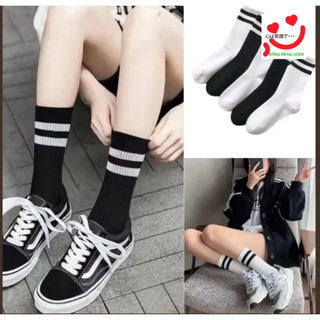 Combo 5 đôi tất, đôi vớ cổ cao phối sọc trắng đen