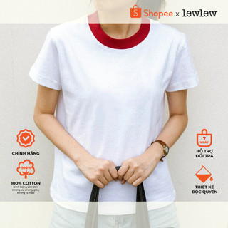 Áo thun nữ baby tee, áo thun trơn cotton basic tee trắng cổ đỏ tshirt - lew lew