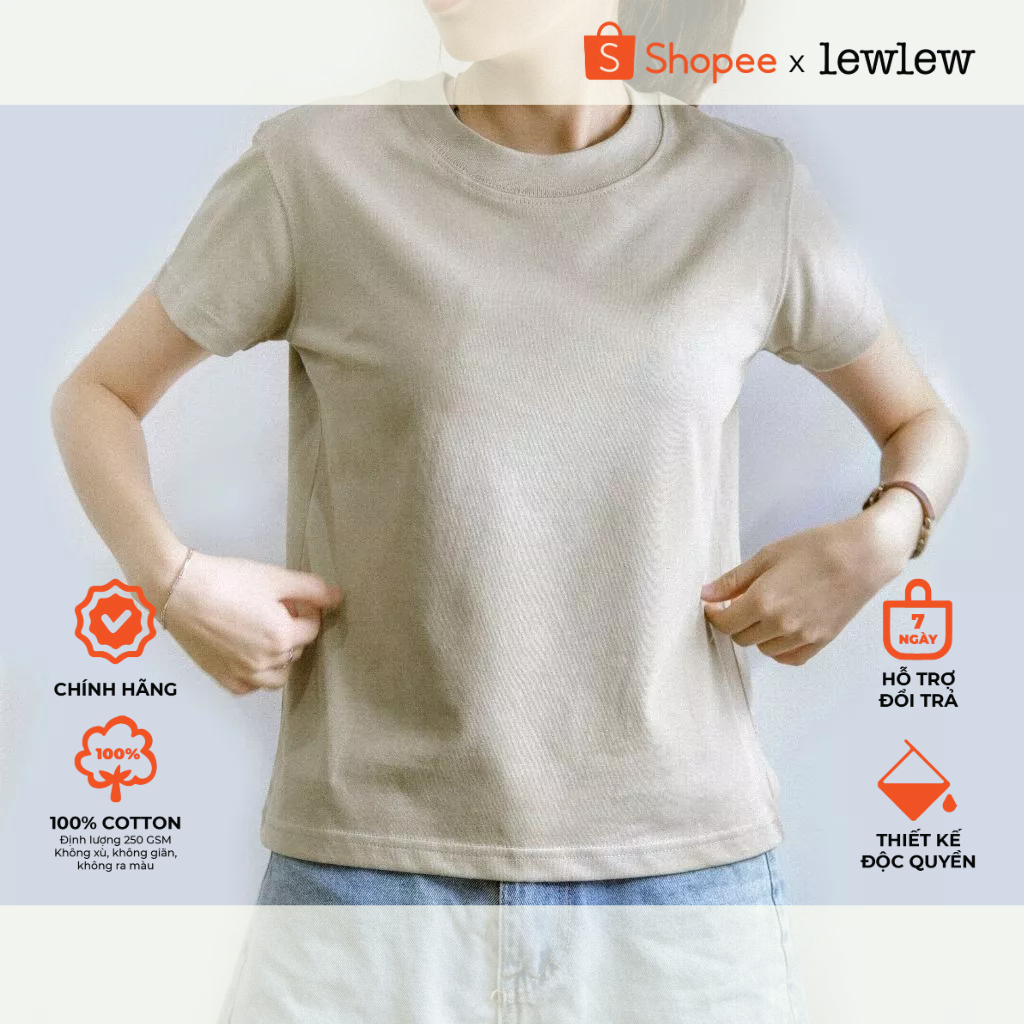 Áo thun nữ baby tee, áo thun trơn cotton BASIC TEE Xám Rêu Tshirt - Lew Lew