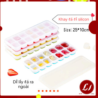 Khay đá ĐẾ SILICON có nắp đậy dễ lấy đá ra,  khay trữ đông tiện lợi- QATE0120 (14 viên)