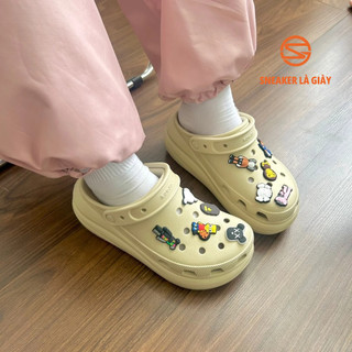 Giày Clog Unisex Crocs Crush Classic Tăng chiều cao 6cm - Màu Bone