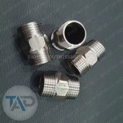 Nối inox 2 đầu ren ngoài phi 21, nối dây cấp nước phi 21, kép inox21, níp inox 21