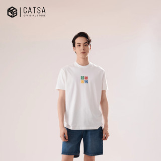Áo thun nam nữ màu trắng CATSA in hình form Regular chất cotton 12ATN063
