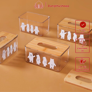 Hộp Đựng Khăn Giấy Hình Gấu Bắc Cực Trong Suốt Có Nắp Gỗ