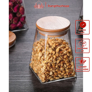 Hũ thuỷ tinh nắp gỗ, decor nhà bếp, hũ thuỷ tinh đựng thực phẩm khô