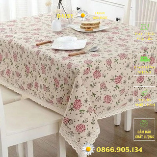 Khăn trải bàn vải canvas viền ren họa tiết bồ công anh phong cách nhật bản nhẹ nhàng vintage