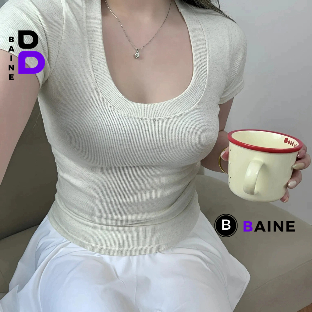 Áo Thun TAY NGẮN DÁNG DÀI CỔ U Lót Nhung Chất Thun Gân/Borip, Áo Babytee Ôm Gọn Kiểu Trơn Nữ BAINE