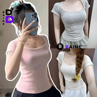 Áo Thun Tay Ngắn CỔ VUÔNG DÁNG DÀI Nữ Trơn Ôm Body, Áo Thun Kiểu Nữ Chất Borip Mềm Mát BAINE