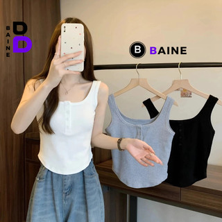 Áo Thun BA LỖ CÀI NÚT VẠT BẦU DÁNG DÀI Nữ, Áo Babytee Kiểu Trơn Hở Lưng Chất Thun Gân BAINE