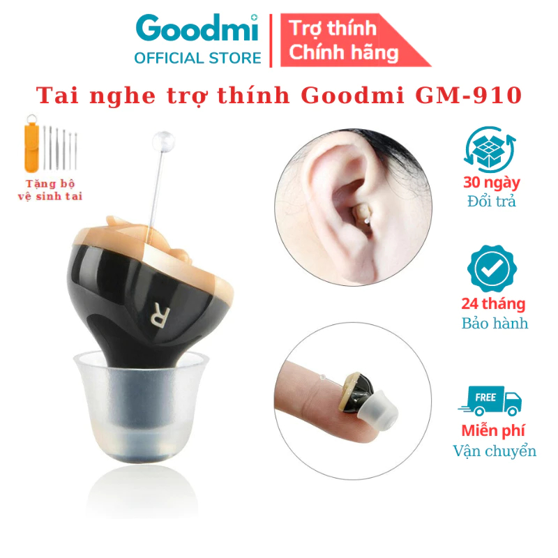 Tai Nghe Trợ Thính, Máy Trợ Thính Lắp Pin, Đeo Lọt Tai Cho Người Già, Người Điếc GOODMI GM-910