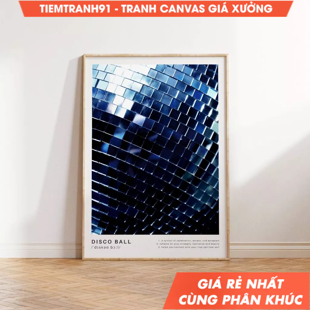 Tranh treo tường, Blue Shiny Disco Ball Poster Vintage Disco Ball Definition Minimalist Disco Wall A