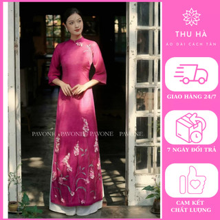 Áo dài cách tân thiết kế chất liệu tằm thêu cao cấp - Shop áo dài Thu Hà Silk - ths_74
