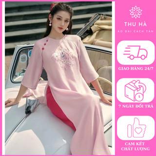 Áo dài cách tân thiết kế chất liệu tơ kim sa thêu cao cấp - Shop áo dài Thu Hà Silk - 2429