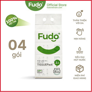 Khăn giấy khô Fudo® TISSUEPack™ từ sợi tre - Túi lớn 4 gói FDTIS04