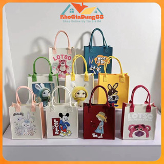 (30x26x10cm Mini ) Túi Xách Tote Vải Nỉ Ép, Túi Nỉ Gấu Dâu Hoạt Hình, Dùng Đi Học, Đựng đồ tiện dụng