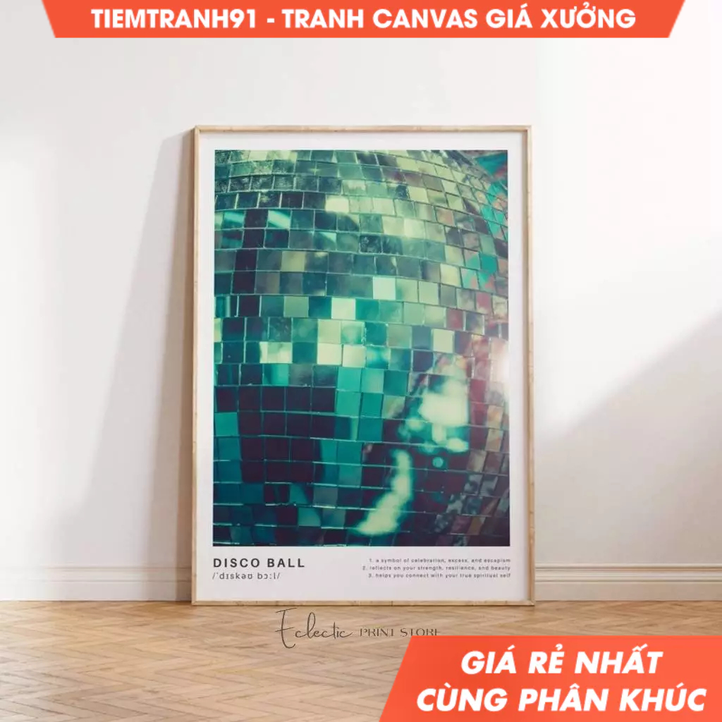 Tranh treo tường, Disco Ball Poster Green Mirrorball Wall Art Disco Ball Spiritual Meaning Print Tre