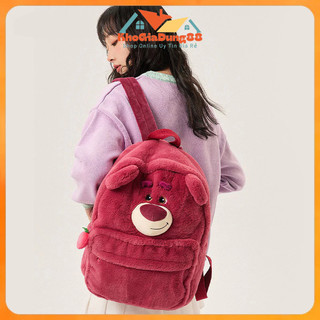 Ba lô gấu dâu Lotso lông mịn, cặp gấu dâu loại 1