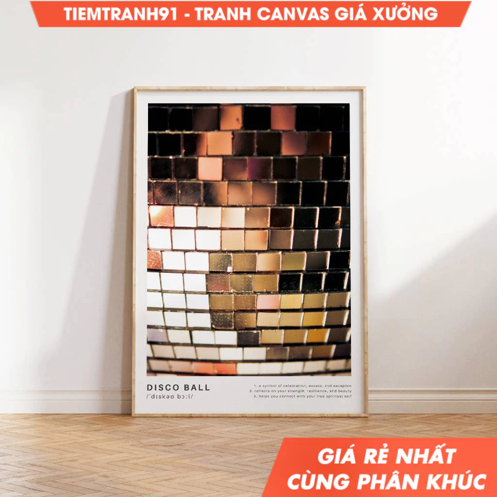 Tranh treo tường, Golden Disco Ball Poster Shiny Mirrorball Wall Art Spiritual Disco Ball Festive Di
