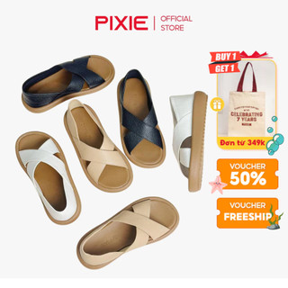 Giày Sandal 3cm Hở Mũi Quai Chéo Da Bò Thật Pixie H312