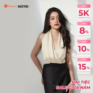 Áo Maybi lụa cổ đổ chéo không tay và dây kéo sườn
