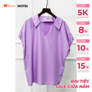 Áo Maybi rộng lụa chéo cổ V