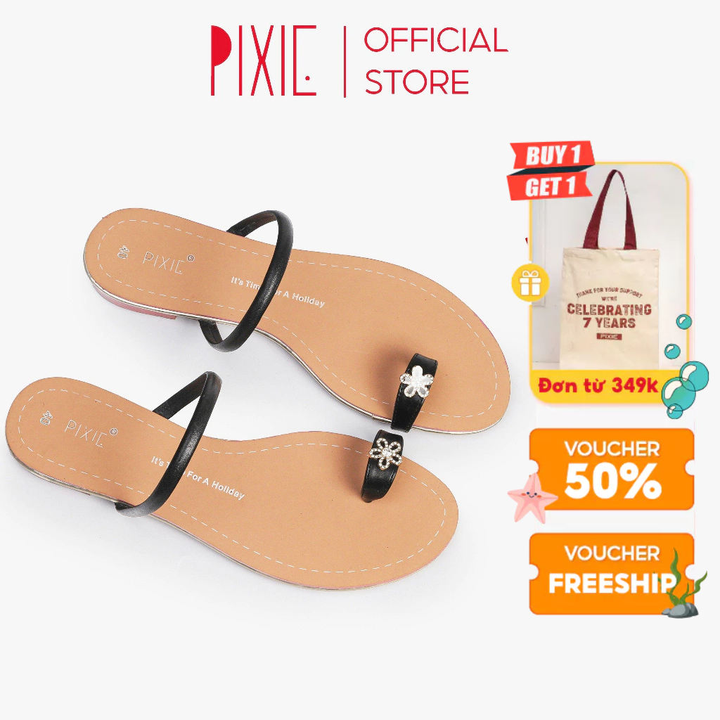Dép Bệt Xỏ Ngón Đính Đá Pixie X955