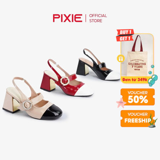 Giày Cao Gót 7cm Sling Back Quai Ngang Phối Khóa E263 Pixie