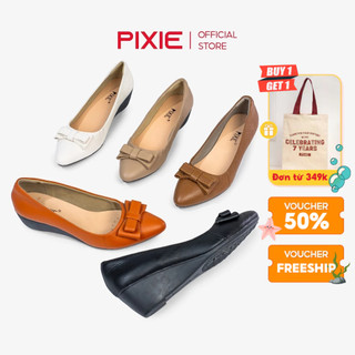 Giày Búp Bê Đế Xuồng Da Thật 5cm Mũi Nhọn Gắn Nơ Pixie X619