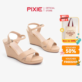 [Form nhỏ Giày Sandal Đế Xuồng Quai Chéo 7cm Pixie P207