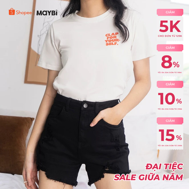 Quần short Maybi khaki thun đen