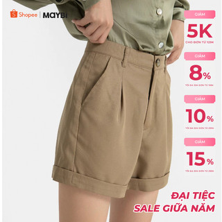 Quần short Maybi bố mịn xanh rêu lai V