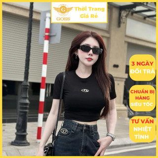 Áo Croptop Nữ Dáng Ôm Logo Tag Chữ D Ngắn Tay Cổ Tròn Hottrend GOSS GA16 Áo Thun Nữ Dáng Ngắn Cộc Tay Dạo Phố Mùa Hè