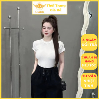 Áo Croptop Nữ Ngắn Tay Cổ Tròn Trơn Màu Basic Tôn Dáng Trẻ Trung GOSS GA06 Áo Thun Nữ Dáng Ngắn Freesize Dạo Phố Mùa Hè