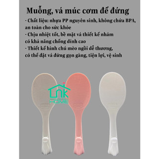 Muỗng múc cơm, vá xới cơm đế đứng, chống dính