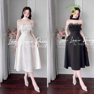 Đầm Tapta Đính Hoa Lông Mặc Đi Tiệc Thời Trang Thiết Kế Nữ Cúp Ngực Phủ Lông Nhấn Eo Váy Đuôi Cá Dài Sang Trọng