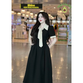 Đầm nữ mặc đi tiệc sang chảnh nhẹ nhàng thời trang thiết kế chất cotton lạnh cổ sơ mi áo ngắn tay váy dài xòe