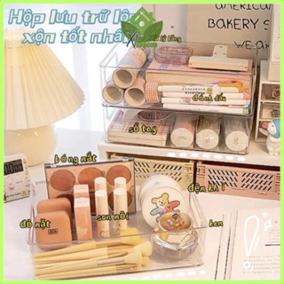  Khay đựng mĩ phẩm đồ trang điểm mặt nạ để bàn có tay cầm decor nhà xinh - Hộp nhựa trong suốt đựng đồ tiện lợi 