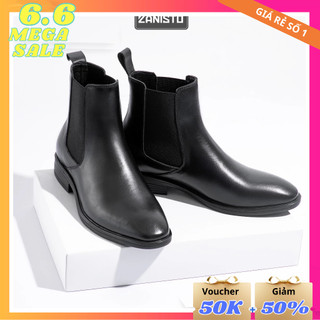 Giày Da Nam Cao Cổ Chelsea Boots ZANISTO CS601 Da Bò Cao Cấp Đế Cao Su Nguyên Khối Màu Đen Trẻ Trung