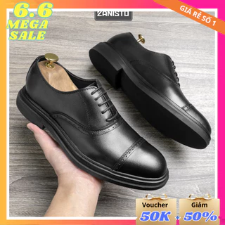 Giày Da Nam Nam Cao Cấp Zanisto CS031 Dáng buộc dây Da Bò Thật Đế Cao Su Nguyên Khối Màu Đen
