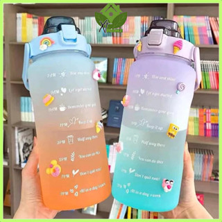 Bình đựng nước nhựa 2L có ống hút, vạch chia nhắc giờ uống nước nhựa PP tốt cho sức khoẻ