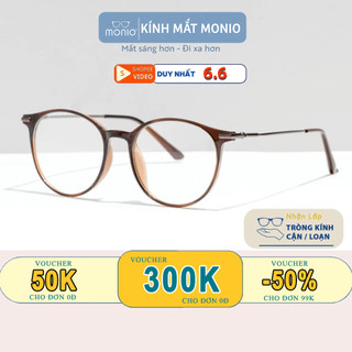 Gọng Kính Cận Thời Trang Nữ MONIO 008 Dáng Tròn Chất Liệu Kim Loại Tròng Chống Ánh Sáng Xanh Cao Cấp