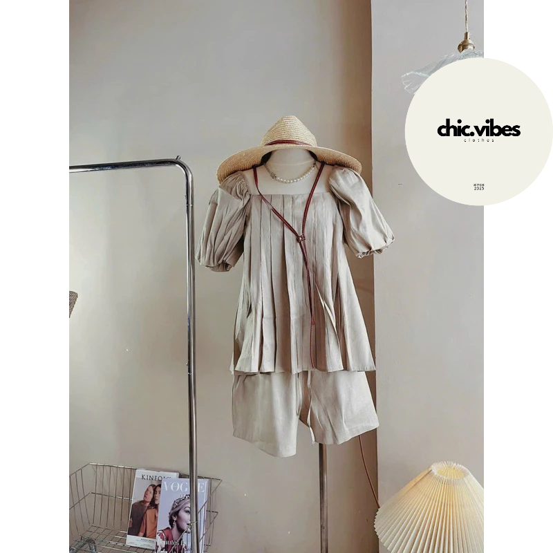 (CÓ SẴN) Set đồ nữ ✨ linen set đồ nữ áo có tay xếp li, quần ngắn - set đồ nữ sang chảnh