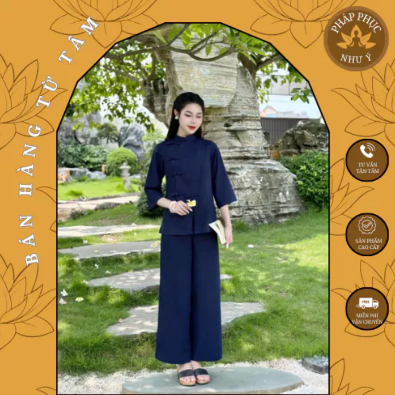 Quần áo phật tử đi chùa vải linen cao cấp, Đồ bộ đi chùa trang nhã, Pháp phục nữ mềm mại lịch sự tho