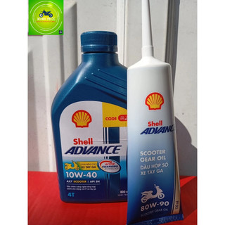 Combo dầu hộp số + dầu nhớt xe tay ga shell advance ax7 scooter 10w40 800ml