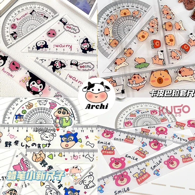 Bộ 4 Thước Kẻ Êke Thước Góc Sanrio Capybara Shyn CAPY Đa Năng Học Tập Quà Tặng Dễ Thương